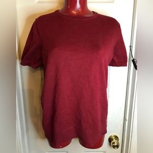 LANDS END WOMENS PLUS SIZE 1X (16W-18W) MAROON SHORT SLEEVE CREW NECK SWEATER